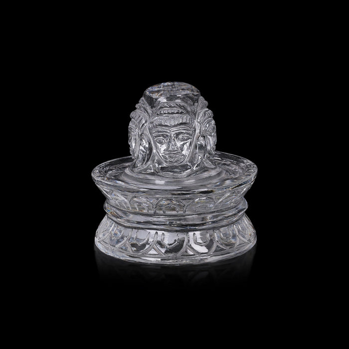 Shivling With Shivan Face Murti - 5 x 7 Inches | Belgium Glass Shiva lingam / Glass Shivalinga for Pooja - Sphatik & Semi Precious Stone Murties