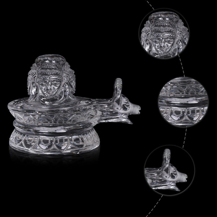Shivling With Shivan Face Murti - 5 x 7 Inches | Belgium Glass Shiva lingam / Glass Shivalinga for Pooja - Sphatik & Semi Precious Stone Murties