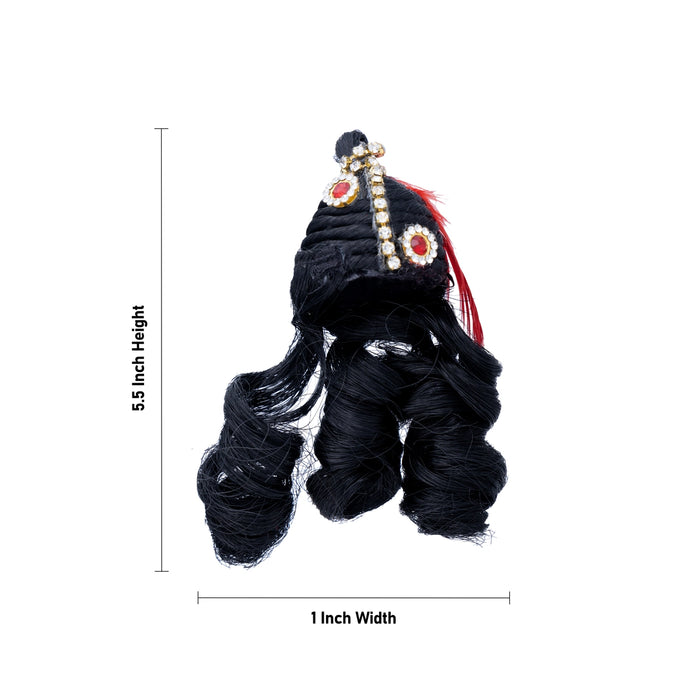 Krishna Hair- 5.5 X 1 Inches | Stone Decorated Artificial Hair/Curly Laddu Gopal Hair/ Synthetic Hair For Deity - Head & Face Accessories