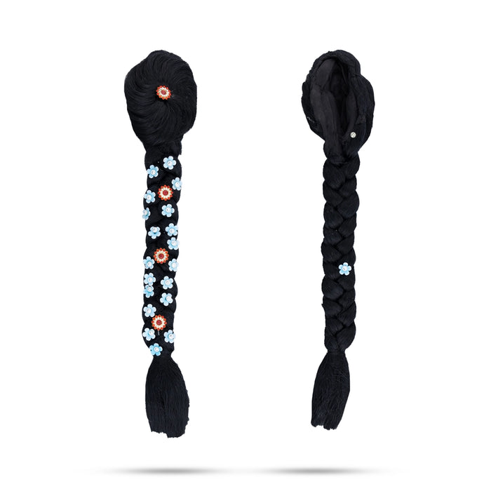 Artificial Hair - 12 x 2 Inches | Radha Choti/ Radha Hair/ Stone & Flower Design Synthetic Hair for Deity - Head & Face Accessories