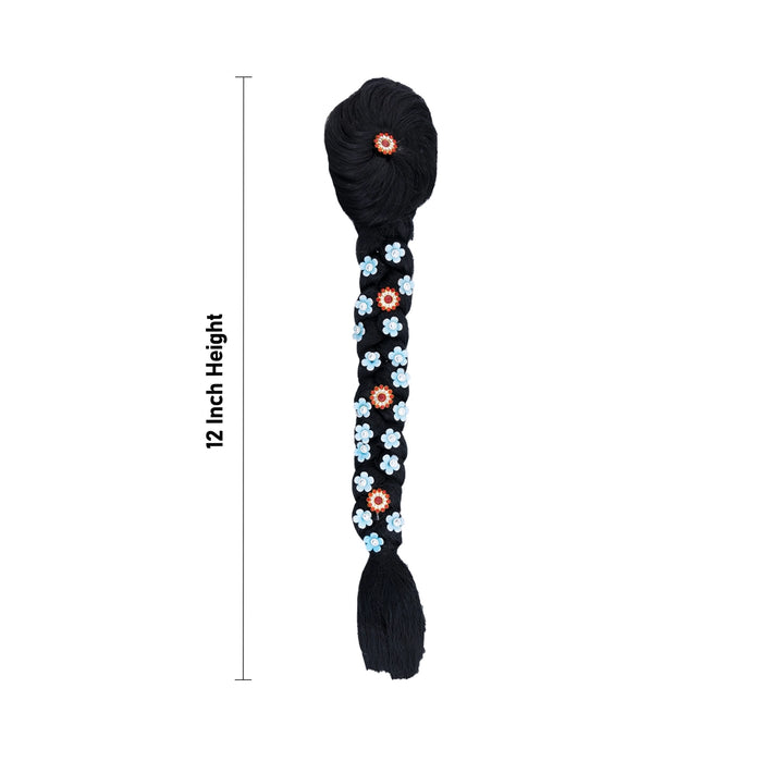 Artificial Hair - 12 x 2 Inches | Radha Choti/ Radha Hair/ Stone & Flower Design Synthetic Hair for Deity - Head & Face Accessories