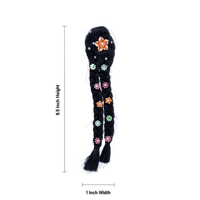 Decorated Radha Choti - 8.5 X 1 Inches | Artificial Hair/ Radha Hair/ Synthetic Hair For Deity Decor - Head & Face Accessories