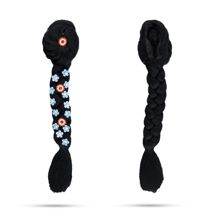 Artificial Hair - 10.5 x 2 Inches | Radha Choti/ Radha Hair/ Stone & Flower Design Synthetic Hair for Deity - Head & Face Accessories