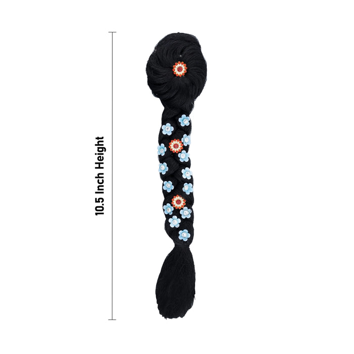 Artificial Hair - 10.5 x 2 Inches | Radha Choti/ Radha Hair/ Stone & Flower Design Synthetic Hair for Deity - Head & Face Accessories