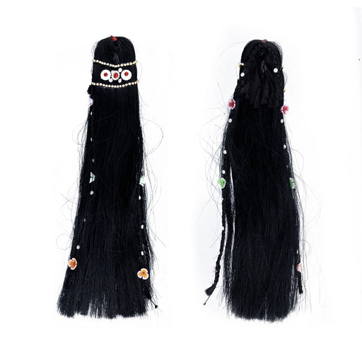 Artificial Hair - 10 x 2.5 Inches | Radha Choti/ Radha Hair/ Stone & Flower Design Synthetic Hair for Deity - Head & Face Accessories