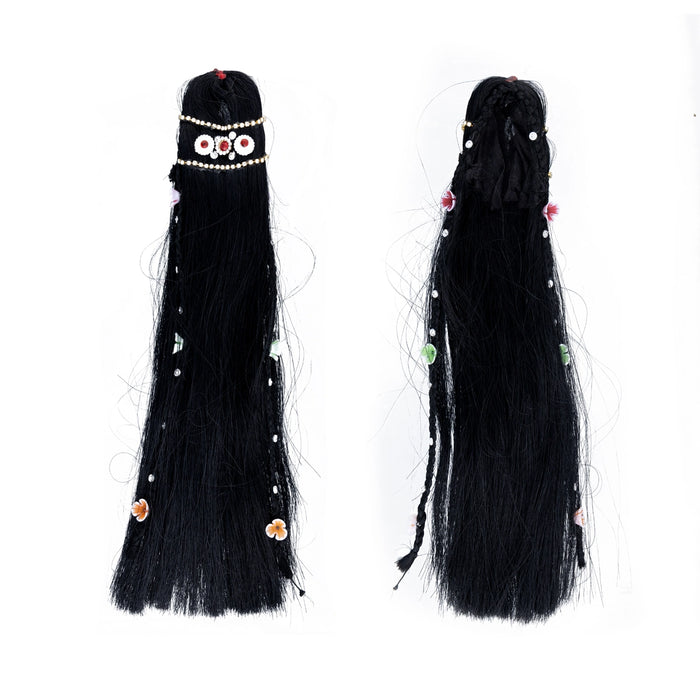 Artificial Hair - 10 x 2.5 Inches | Radha Choti/ Radha Hair/ Stone & Flower Design Synthetic Hair for Deity - Head & Face Accessories