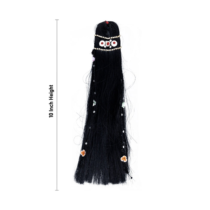 Artificial Hair - 10 x 2.5 Inches | Radha Choti/ Radha Hair/ Stone & Flower Design Synthetic Hair for Deity - Head & Face Accessories