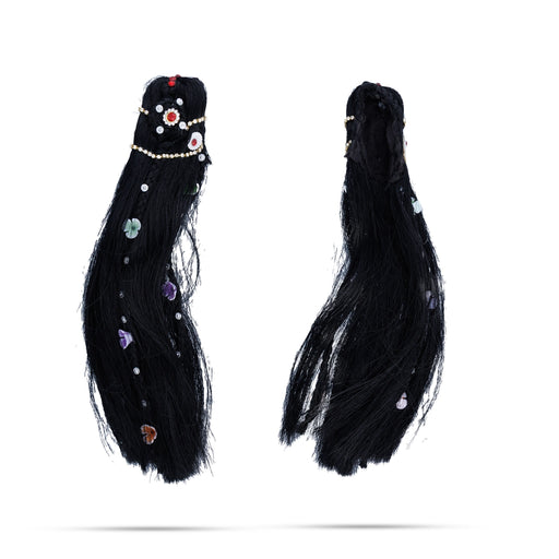 Artificial Hair- 9 X 2.5 Inches | Stone& Flower Decorated Radha Hair/Radha Choti/Synthetic Hair For Deity Decor - Head & Face Accessories