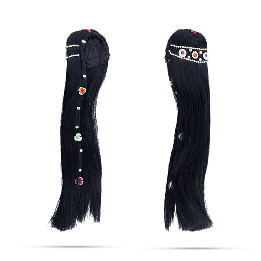 Decorated Radha Hair - 10 Inches | Artificial Hair/ Radha Choti/ Synthetic Hair For Deity Decor - Head & Face Accessories