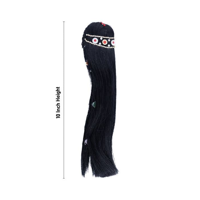 Decorated Radha Hair - 10 Inches | Artificial Hair/ Radha Choti/ Synthetic Hair For Deity Decor - Head & Face Accessories