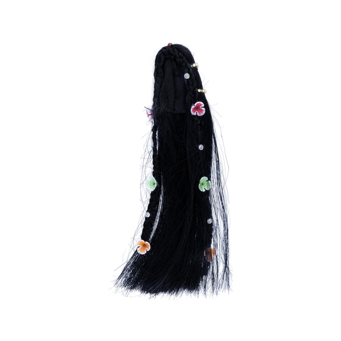 Decorated Radha Hair - 7 X 2 Inches | Artificial Hair/ Radha Choti/ Synthetic Hair For Deity Decor - Head & Face Accessories