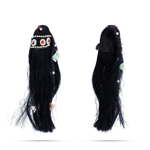 Artificial Hair- 5.5 X 2 Inches | Stone& Flower Decorated Radha Hair/Radha Choti/Synthetic Hair For Deity Decor - Head & Face Accessories
