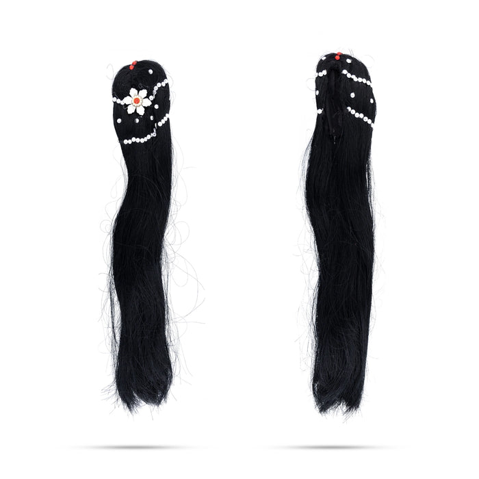 Artificial Hair - 11 x 2 Inches | Radha Choti/ Radha Hair/ Stone & Flower Design Synthetic Hair for Deity - Head & Face Accessories