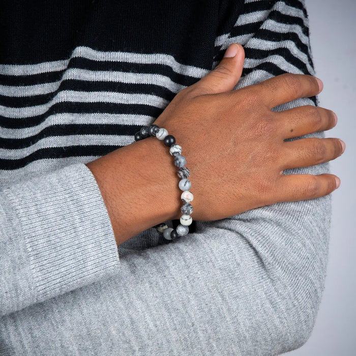 Black Web Jasper Bracelet - 2.5 Inches | Black Web Gem Bracelet/ Stone Jewellery for Men & Women - Bracelet