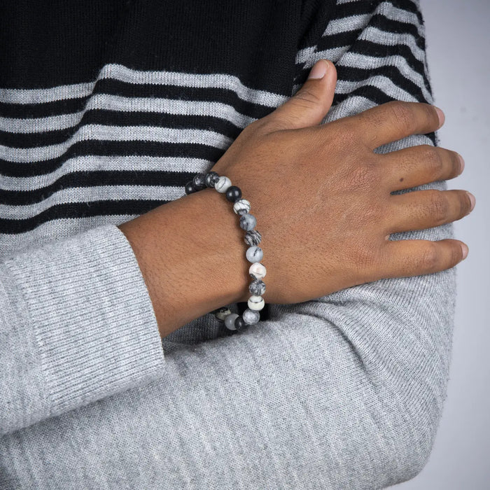 Black Web Jasper Bracelet - 2.5 Inches | Black Web Gem Bracelet/ Stone Jewellery for Men & Women