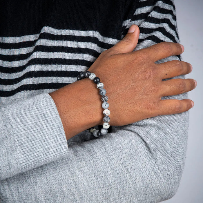 Black Web Jasper Bracelet - 2.5 Inches | Black Web Gem Bracelet/ Stone Jewellery for Men & Women - Bracelet