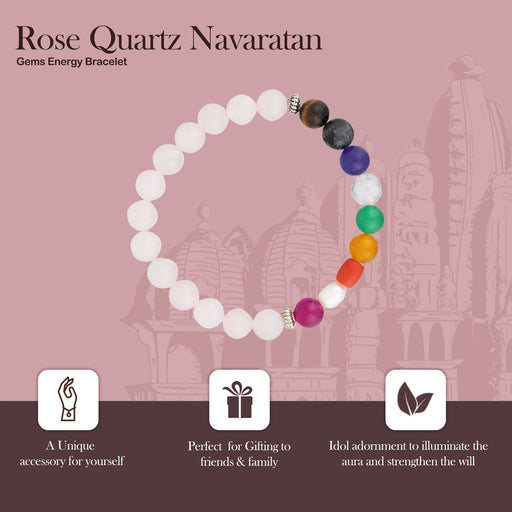 Rose Quartz Navaratna Stone Bracelet | Navratna Bracelet/ Semi Precious Stone Bracelet for Health & Well Being - Bracelet