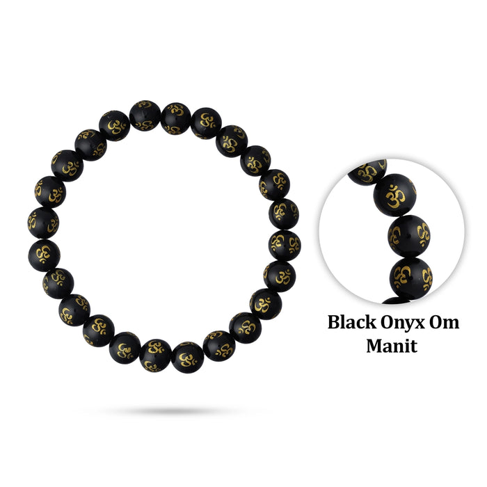 Black Onyx Om Mani Bracelet - 2.5 Inches | Crystal Bracelet/ Gem Stone Bracelet for Men & Women