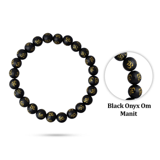 Black Onyx Om Mani Bracelet - 2.5 Inches | Crystal Bracelet/ Gem Stone Bracelet for Men & Women - Bracelet