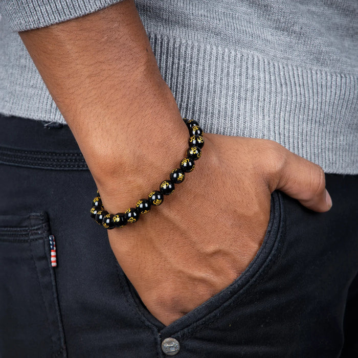Black Onyx Om Mani Bracelet Inches Crystal Bracelet/ Gem Stone Bracelet for Men Women