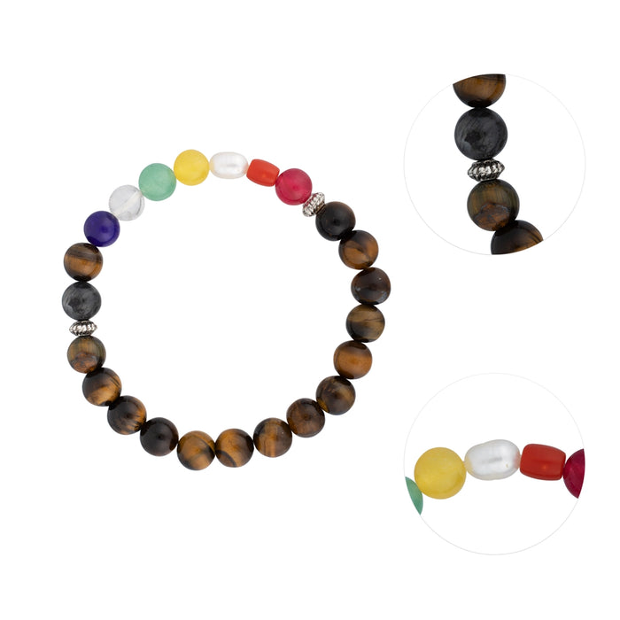 Tiger Eye Navaratna Stone Bracelet - 2.5 Inches | Navratna Bracelet/ Semi Precious Stone Bracelet for Prosperity - Bracelet
