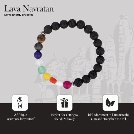 Lava Navaratna Stone Bracelet - 2.5 Inches | Navratna Bracelet/ Semi Precious Stone Bracelet for Prosperity - Bracelet