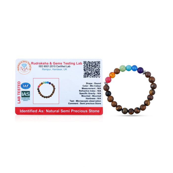 Tiger Eye 7 Chakra Bracelet - 2.5 Inches | Semi Precious Stone Bracelet/ Tiger 7 Chakra Bracelet for Men & Women