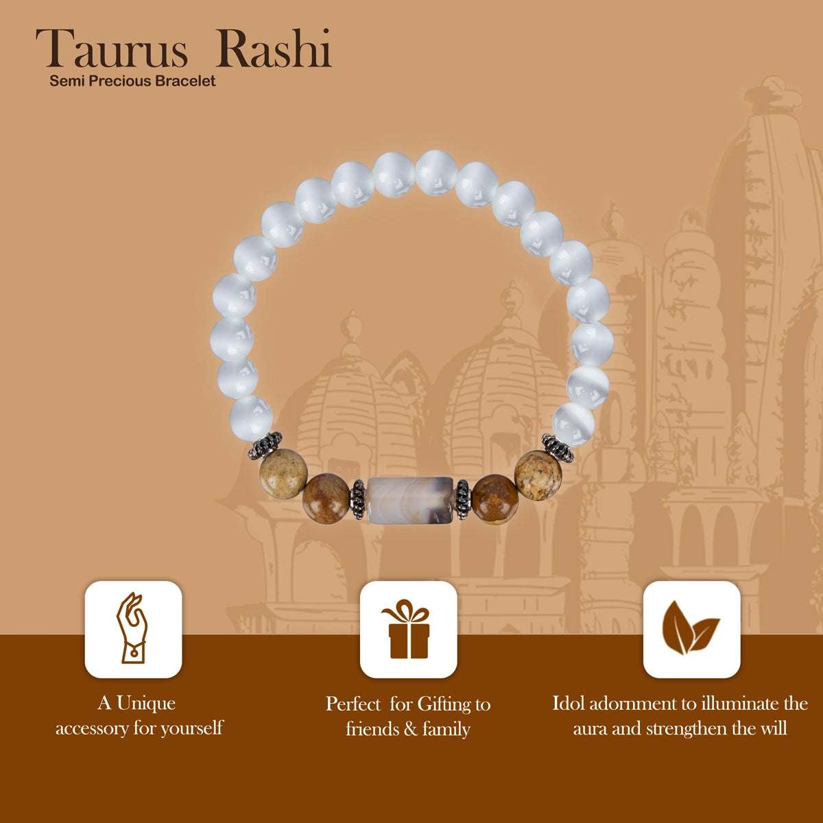 12 Rashi On Hand Giri - Taurus Rashi Bracelet | Crystal Bracelet | Gemstone Bracelet