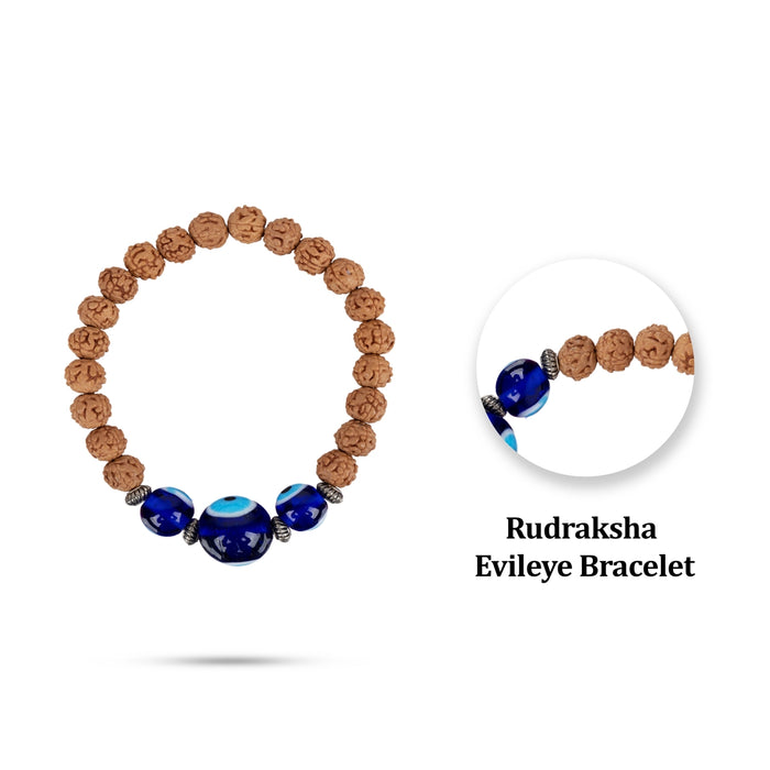 Rudraksha Evil Eye Bracelet - 2.5 Inches | Evil Eye Rudraksha Bracelet/ Evil Eye Rudraksha Hand Band for Men & Women