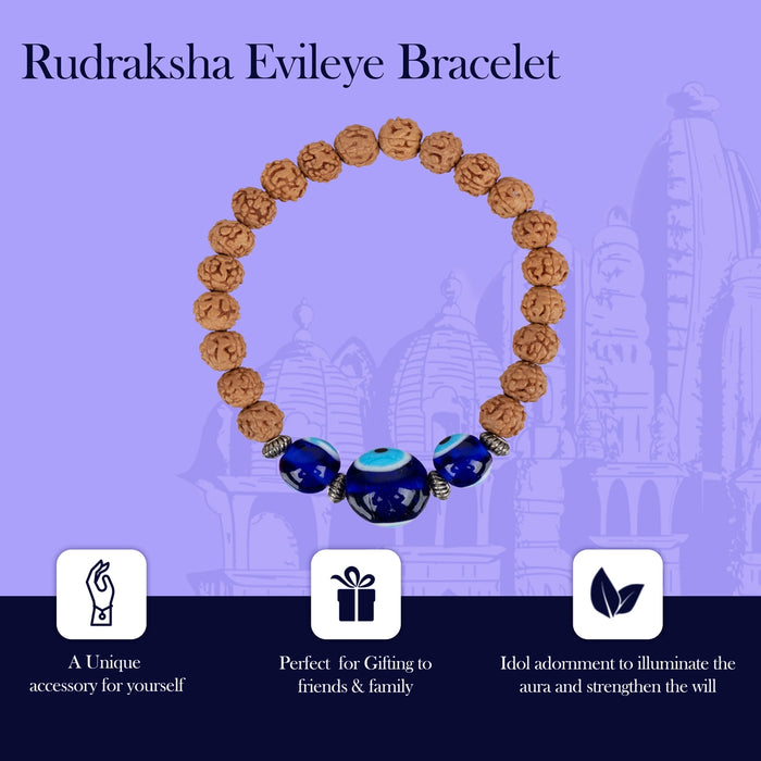 Rudraksha Evil Eye Bracelet - 2.5 Inches | Evil Eye Rudraksha Bracelet/ Evil Eye Rudraksha Hand Band for Men & Women