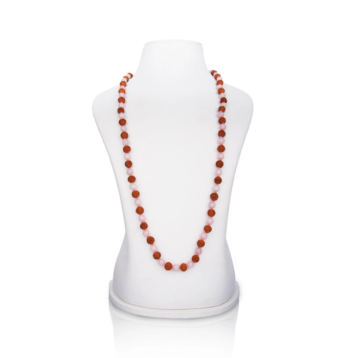 Rudraksha With Rose Quartz Beads Mala | Rose Quartz Beads With Rudraksha Japa Mala for Meditation