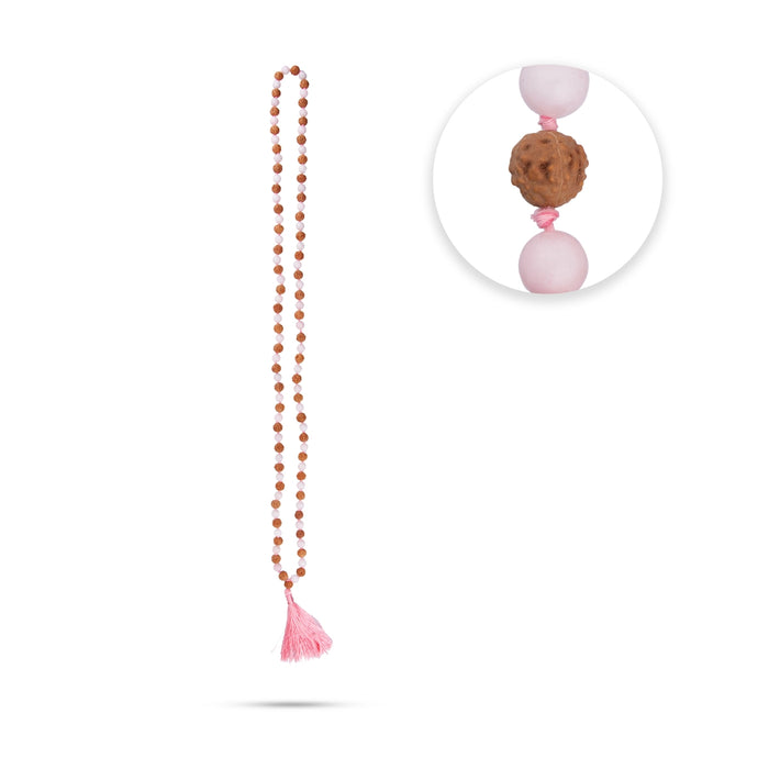 Rudraksha With Rose Quartz Beads Mala | Rose Quartz Beads With Rudraksha Japa Mala for Meditation