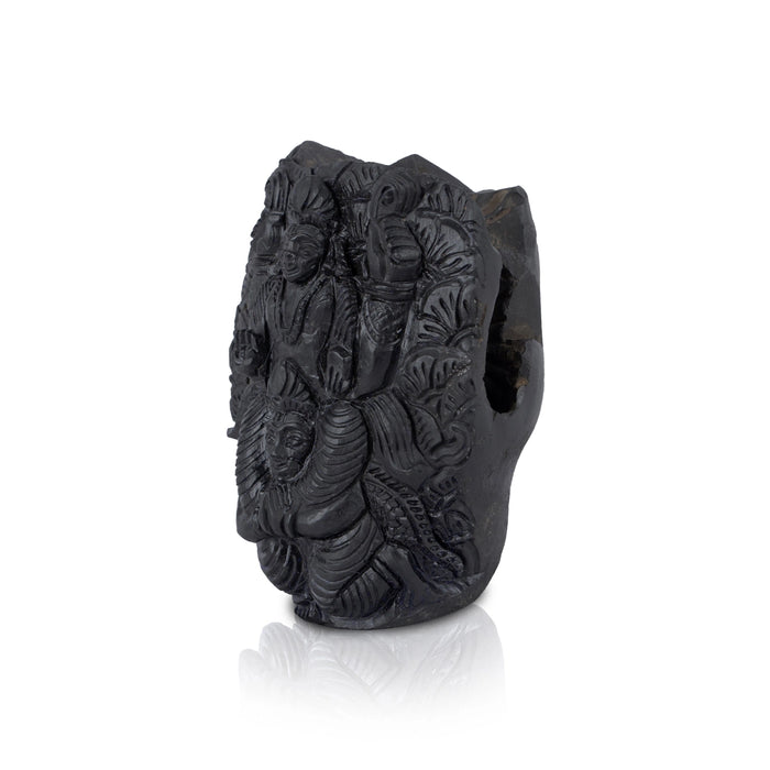 Garuda Sevai Shaligram Murti - 4.5 x 3.5 Inches | Saligram Murti/ Shaligram Shila Stone for Pooja - Saligrama Stones & Murties