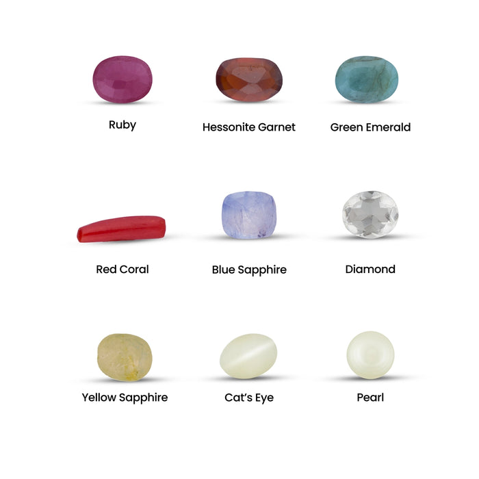 Navaratna Stone Set | Navaratna Gemstones/ Navratan Set for 9 Planets & Pooja - Vastu & Feng Shui
