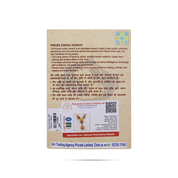 Semi Precious Stone & Rudraksha Kavach | Semi Precious Jewelry/ Zodiac Jewellery For Pisces Horoscope - Mala & Pendant
