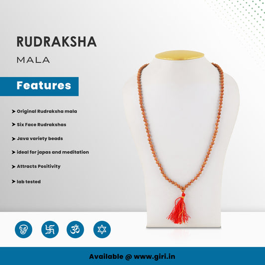 Ruthratcham Malai - 6 Face | Rudraksha Mala/ Kantha Mala/ Rudra Mala for Men and Women - Rudraksha Mala, Pendant, Bracelet
