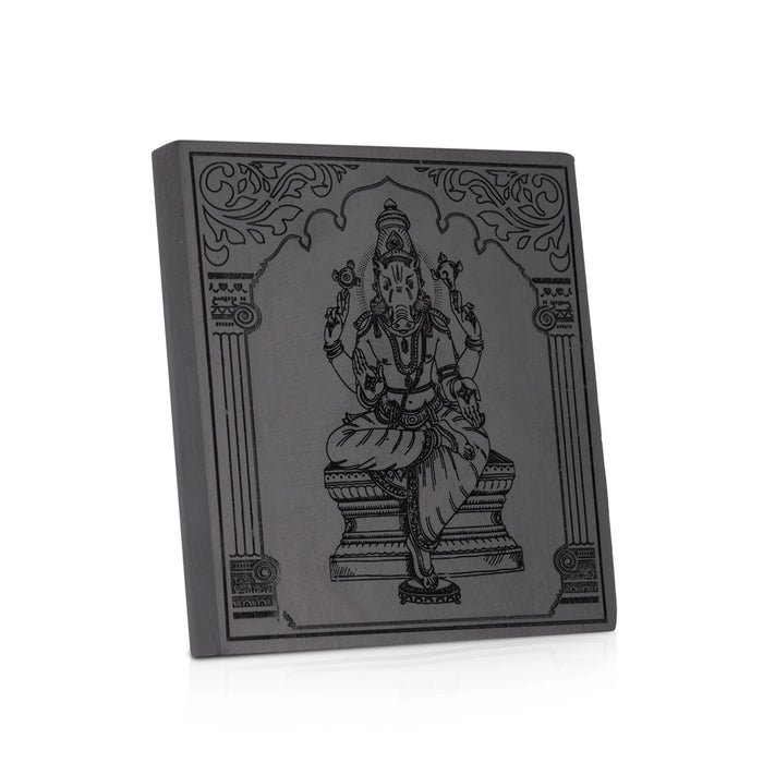 Varahi Amman Engraved On Karungali Wood - 0.25 x 3 x 3 Inches | Ebony Wood Varahi Devi - Maha Meru & Yantra