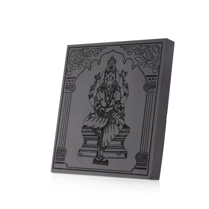 Varahi Amman Engraved On Karungali Wood - 0.25 x 3 x 3 Inches | Ebony Wood Varahi Devi - Maha Meru & Yantra