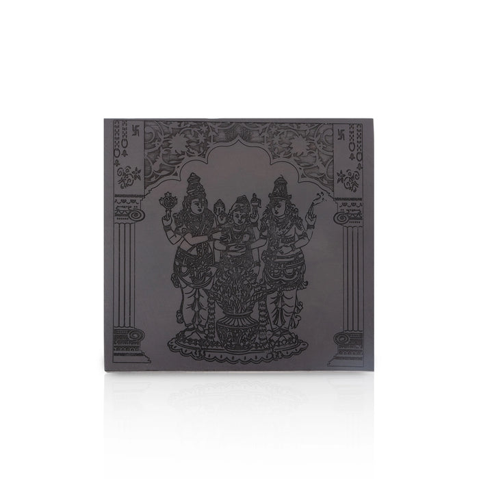 Meenakshi Kalyanam Engraved On Karungali Wood - 0.25 x 3 x 3 Inches | Ebony Wood Meenatchi Kalyanam - Maha Meru & Yantra