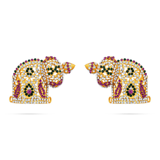 Half Sridevi Bhudevi Crown Pair - 2 X 2.75 Inches | Multicolour Stone Kireedam/ Kiridam/ Mukut For Deity Decor - Head & Face Accessories