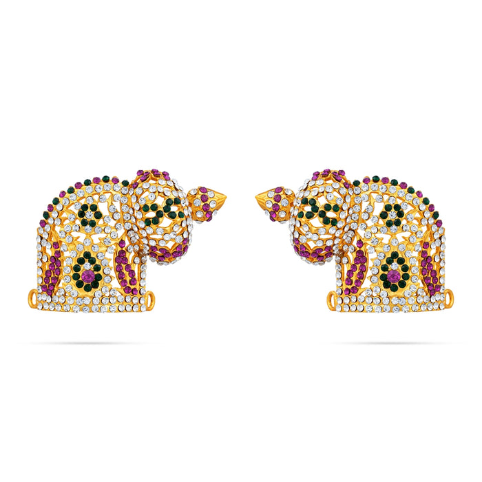 Half Sridevi Bhudevi Crown Pair - 2 X 2.75 Inches | Multicolour Stone Kireedam/ Kiridam/ Mukut For Deity Decor - Head & Face Accessories