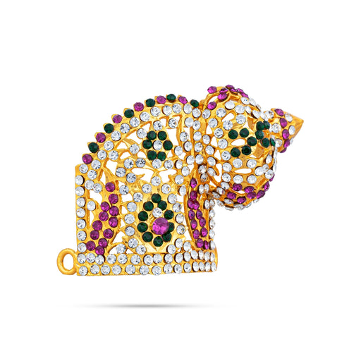 Half Sridevi Bhudevi Crown Pair - 2 X 2.75 Inches | Multicolour Stone Kireedam/ Kiridam/ Mukut For Deity Decor - Head & Face Accessories