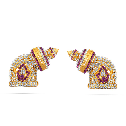Half Sridevi Bhudevi Crown Pair - 2 X 2.25 Inches | Stone Kireedam/ Kiridam/ Mukut For Deity Decor - Head & Face Accessories