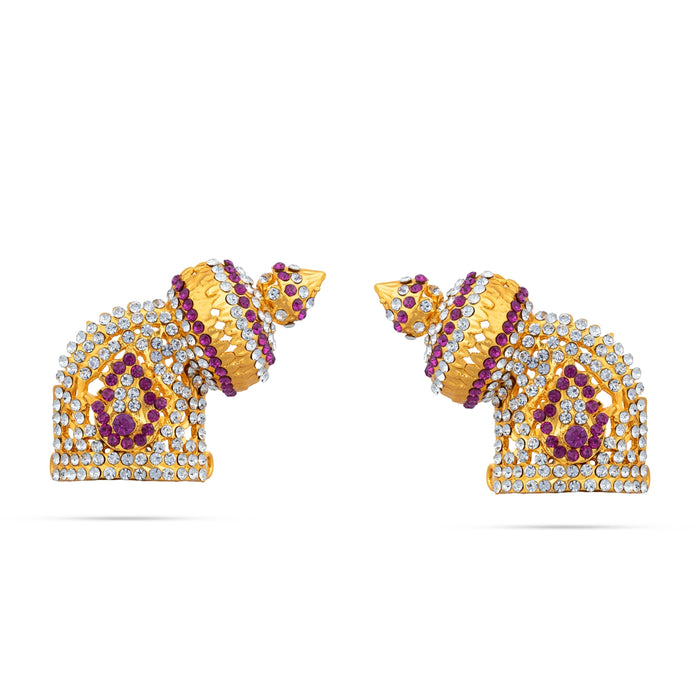 Half Sridevi Bhudevi Crown Pair - 2 X 2.25 Inches | Stone Kireedam/ Kiridam/ Mukut For Deity Decor - Head & Face Accessories