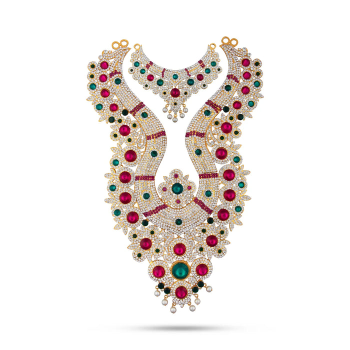 Stone Haram Set - 13.5 Inches | Multicolour Stone Jewellery/ Two Step Stone Necklace for Deity