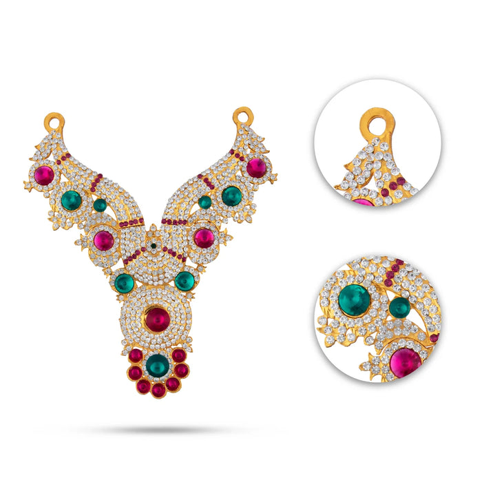 Stone Haram Set - 14 Inches | Multicolour Stone Jewellery/ Three Step Stone Necklace for Deity