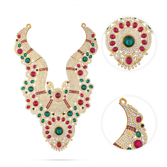 Stone Haram Set - 13.5 Inches | Multicolour Stone Jewellery/ Three Step Stone Necklace for Deity - Neck & Body Accessories