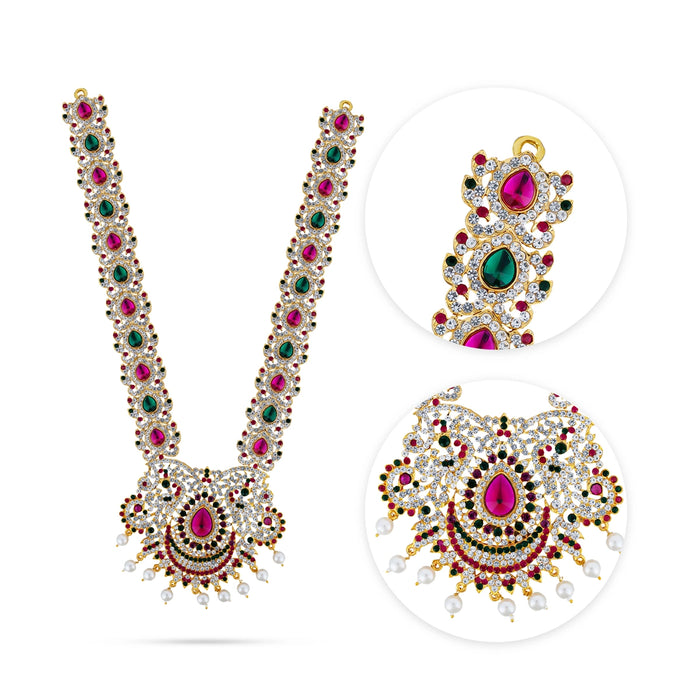 Deity Haram - 12 Inches | Multicolour Stone Haram/ Artificial Jewellery For Goddess Decor