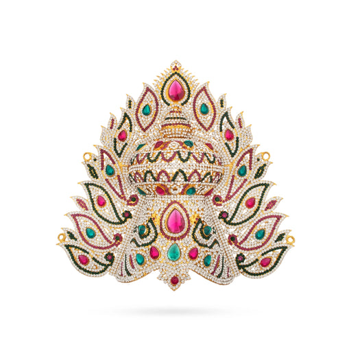 Stone Half Crown - 10 x 10.5 Inches | Stone Kireedam/ Multicolour Stone Mukut for Pooja - Head & Face Accessories
