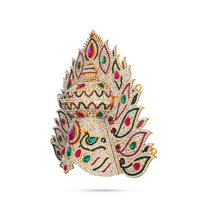 Stone Half Crown - 10 x 10.5 Inches | Stone Kireedam/ Multicolour Stone Mukut for Pooja - Head & Face Accessories